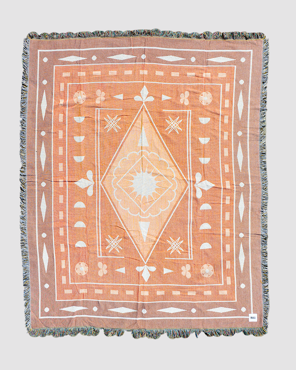 Slow Burn throw rug with gradient red tones, machine-washable recycled cotton